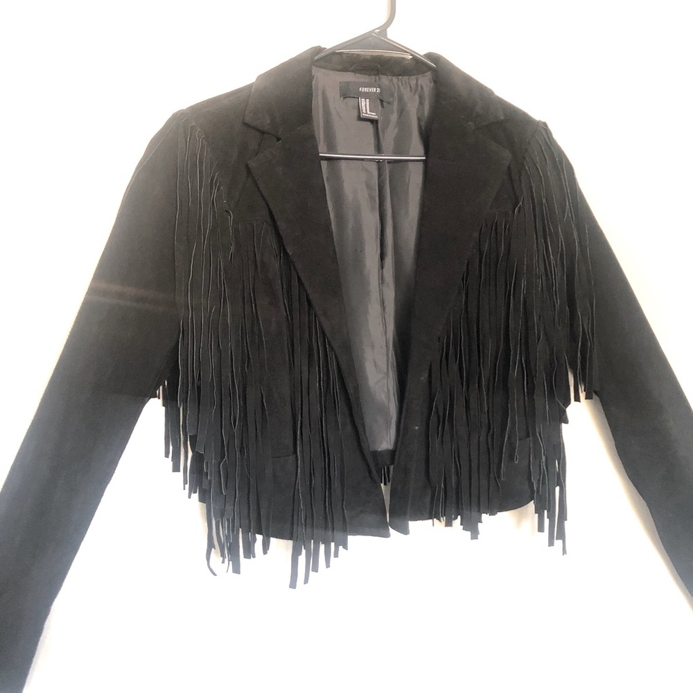 Cropped fringe suede jacket
